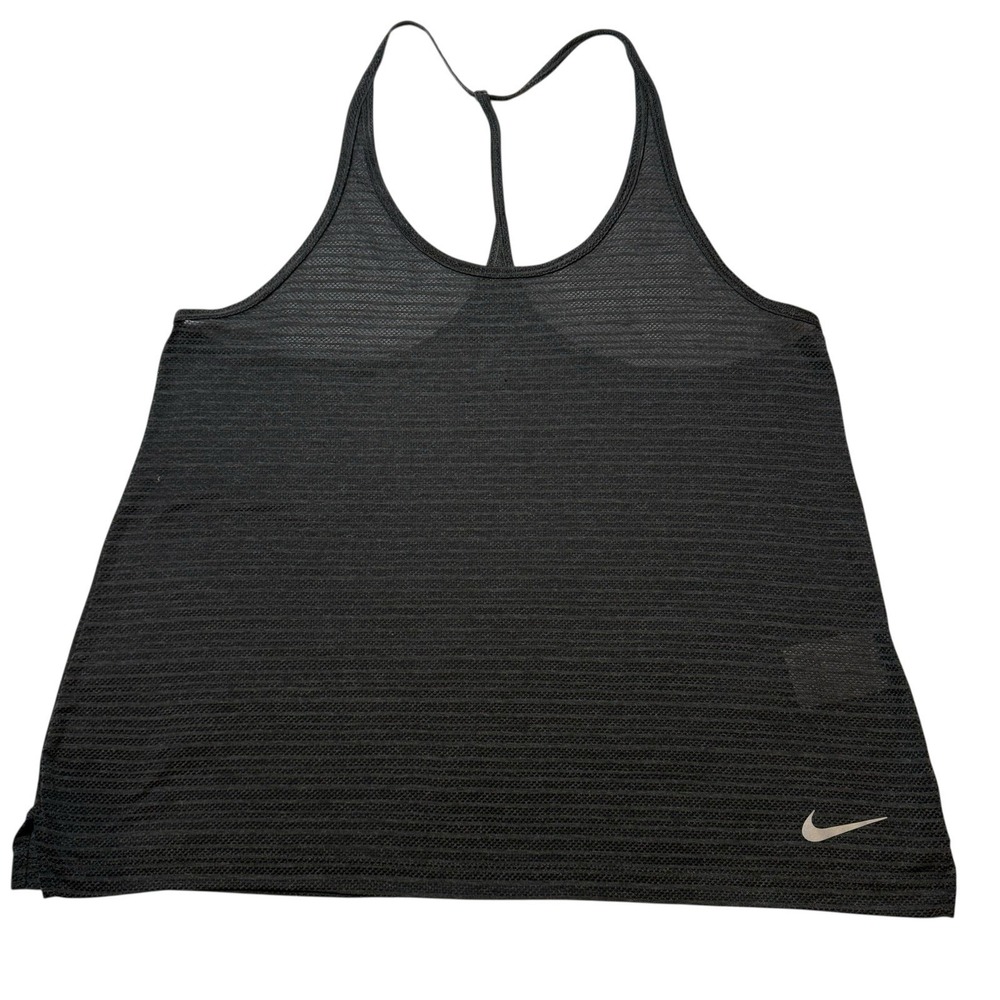 Nike‎ Shirt Women Large Gray Dri Fit Oversized Crop Racerback Tank Top Swoosh